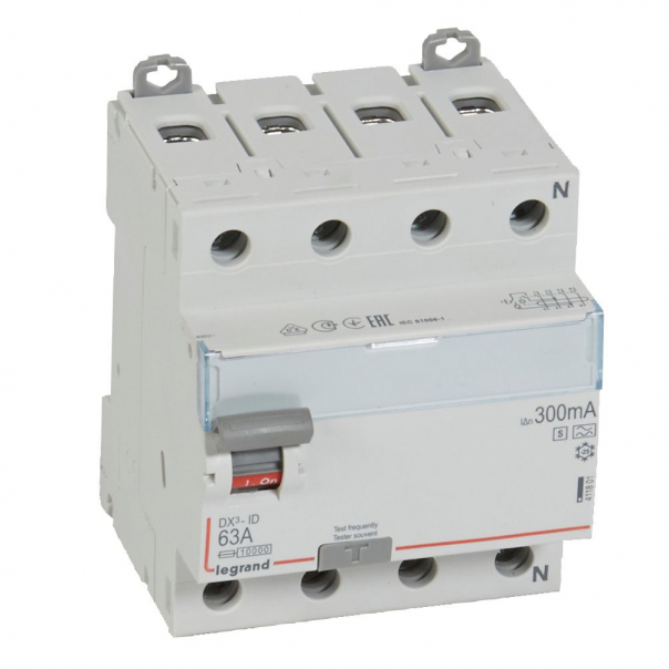 WYŁĄCZNIK RÓŻNICOWY 63A 300MA 4-POLOWY TYP A-S SERII DX3 P 304 - 411801 - LEGRAND