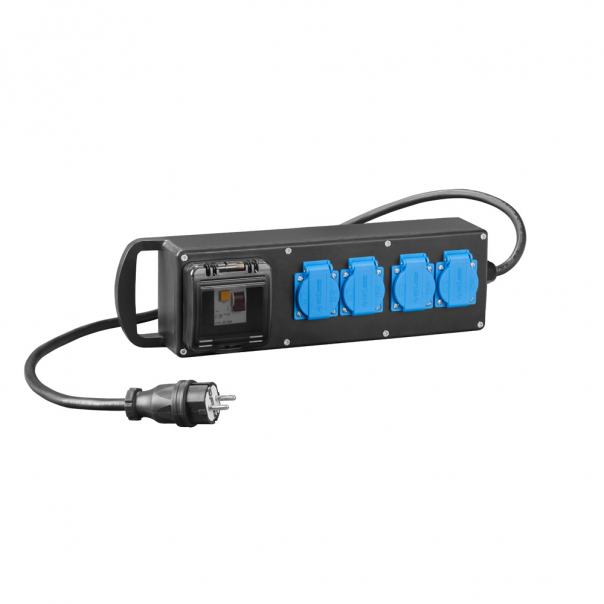RS-P gumowany 4x2P+Z z zabezpieczeniem C2/25/0,03A z przewodem i wtyką 16A 250V - 7011-10 - ELEKTRO-PLAST NASIELSK
