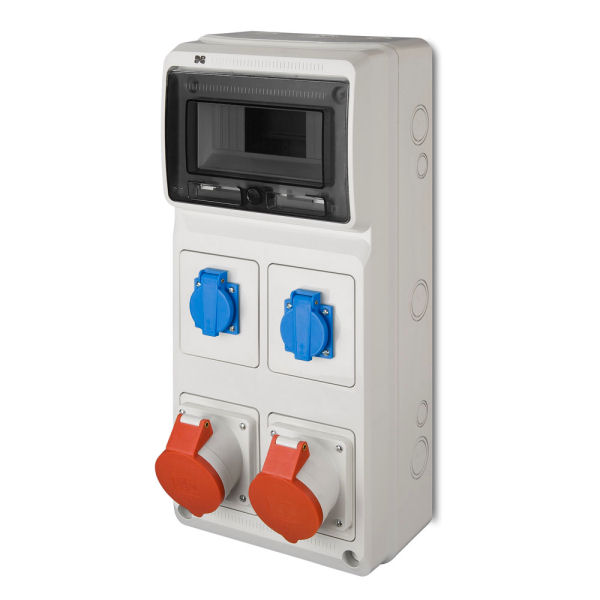 ROZDZIELNIA RS 8-MODUŁÓW 2X GNIAZDO POJEDYŃCZE Z UZIEMIENIEM 2X GNIAZDO SIŁOWE 32 A RAL 7035 SZARY - 6242-00 - ELEKTRO-PLAST NASIELSK