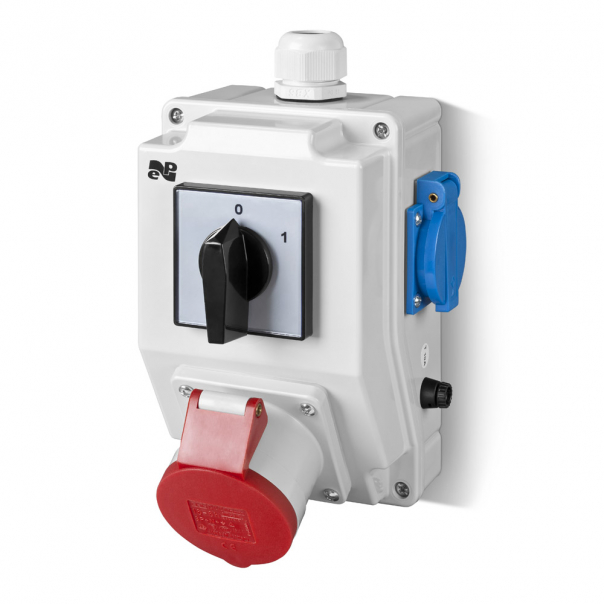ROZDZIELNIA RS-Z WYŁĄCZNIKIEM L-0-P GNIAZDO SIŁOWE 32A, 2X GNIAZDO POJEDYŃCZE Z UZIEMIENIEM 230V RAL 7035 SZARY - 6276-20 - ELEKTRO-PLAST NASIELSK