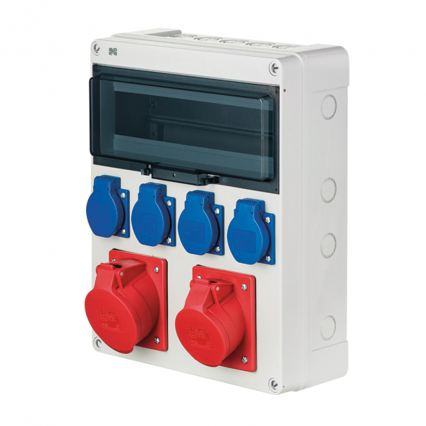 ROZDZIELNIA RS-12 MODUŁÓW 4X GNIAZDO POJEDYŃCZE Z UZIEMIENIEM , GNIAZDO SIŁOWE 16A, GNIAZDO SIŁOWE 32A RAL 7035 SZARY - 6210-01 - ELEKTRO-PLAST NASIELSK