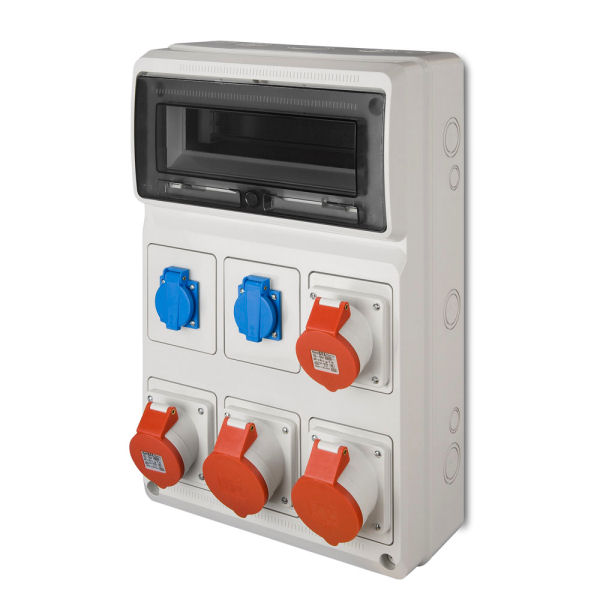 ROZDZIELNIA RS 13-MODUŁÓW 2X GNIAZDO POJEDYŃCZE Z UZIEMIENIEM , 2X GNIAZDO SIŁOWE 16A, 2X GNIAZDO SIŁOWE 32A RAL 7035 SZARY - 6251-00 - ELEKTRO-PLAST NASIELSK