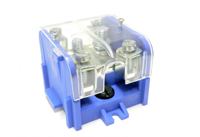 ODGAŁĘŹNIK INSTALACYJNY 1-SEGMENTOWY ZACISK: 1X95MM2 - 4X35MM2 Z POKRYWĄ NIEBIESKI - 84063003 - SIMET