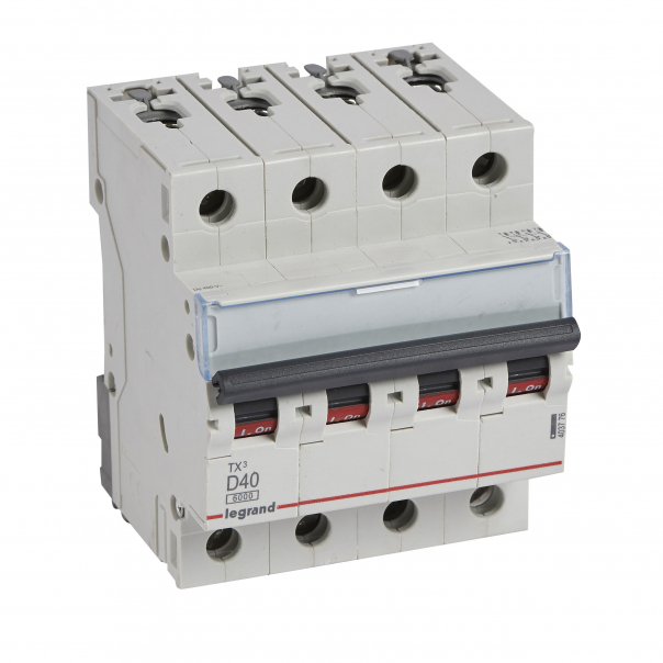 WYŁĄCZNIK NADPRĄDOWY D 40A 4 POLOWY CHARAKTERYSTYKA D SERII TX3 S304 - 403776 - LEGRAND