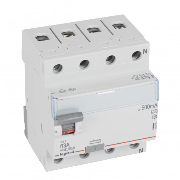 WYŁĄCZNIK RÓŻNICOWY 63A 4 POLOWY 500MA TYP A SERII TX3 P 304 - 411796 - LEGRAND