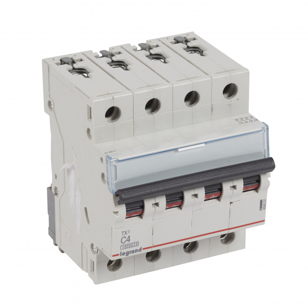 WYŁĄCZNIK NADPRĄDOWY C 4A 4 POLOWY CHARAKTERYSTYKA C SERII TX3 S 314 - 404251 - LEGRAND