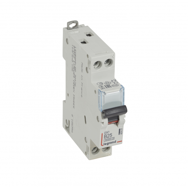 WYŁĄCZNIK NADPRĄDOWY B 25A 1-POLOWY Z TOREM NEUTRALNYM SERII DX3 S 301N - 407477 - LEGRAND