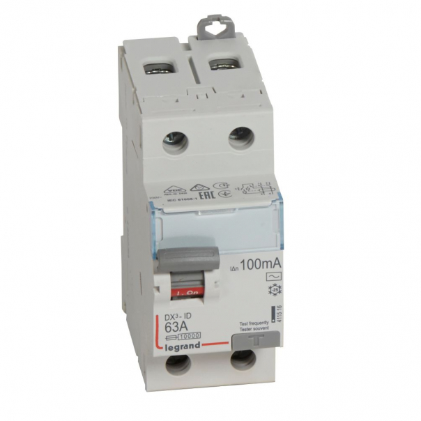 WYŁĄCZNIK RÓŻNICOWY 63A 100MA 2-POLOWY TYP AC SERII DX3 P302 - 411516 - LEGRAND