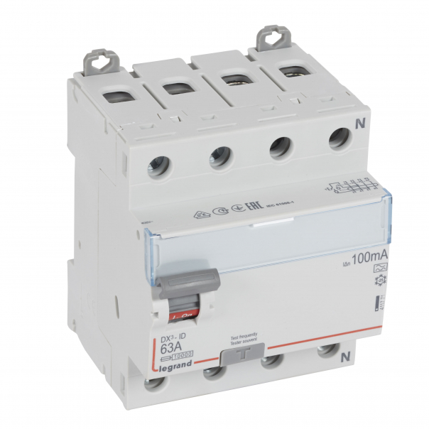 WYŁĄCZNIK RÓŻNICOWY 63A 100MA 4-POLOWY TYP A SERII DX3 P304 - 411771 - LEGRAND