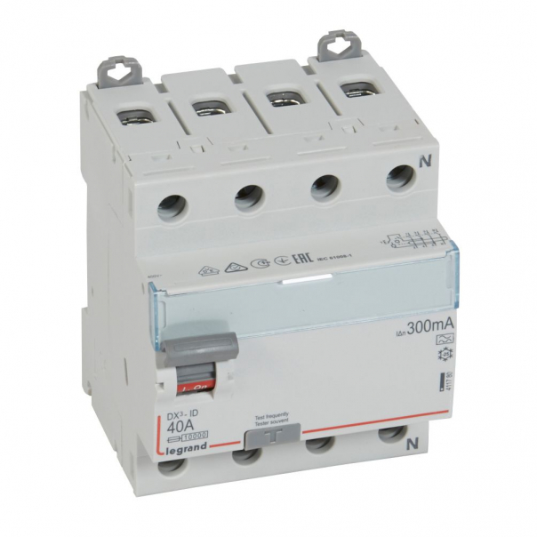 WYŁĄCZNIK RÓŻNICOWY 40A 300MA 4-POLOWY TYP A SERII DX3 P304 - 411780 - LEGRAND