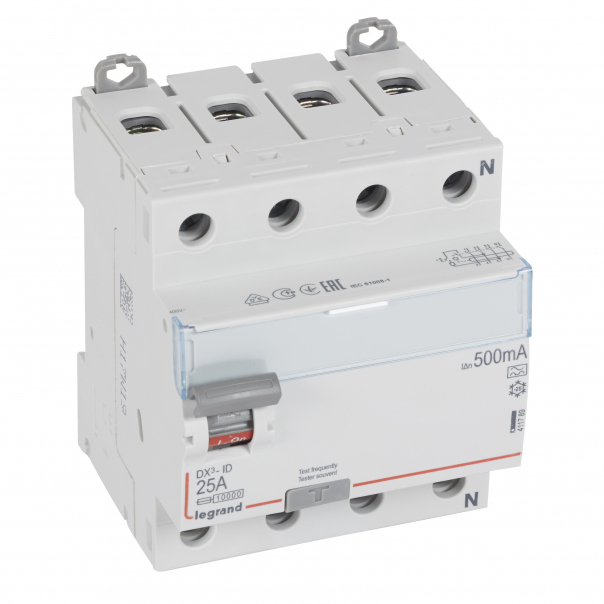 WYŁĄCZNIK RÓŻNICOWY 25A 500MA 4-POLOWY TYP A SERII DX3 P304 - 411789 - LEGRAND