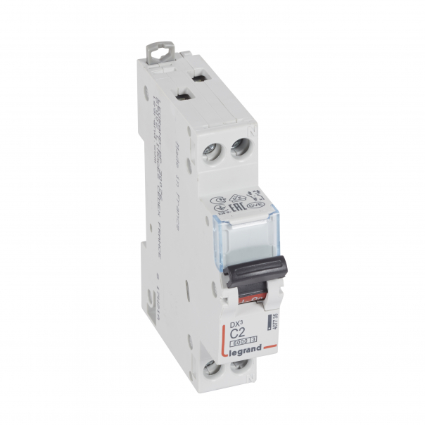 WYŁĄCZNIK NADPRĄDOWY C 2A 1-POLOWY Z TOREM NEUTRALNYM CHARAKTERYSTYKA C SERII DX3 S 301N - 407735 - LEGRAND