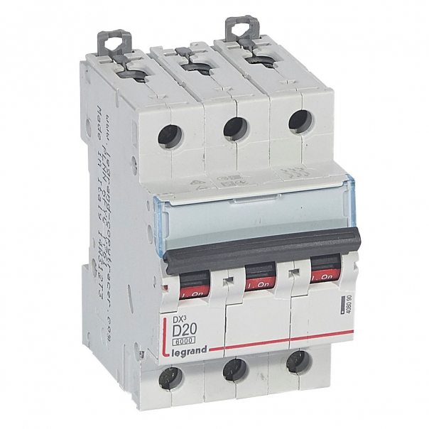 WYŁĄCZNIK NADPRĄDOWY D 20A 3 POLOWY CHARAKTERYSTYKA D SERII DX3 S 303 - 408090 - LEGRAND