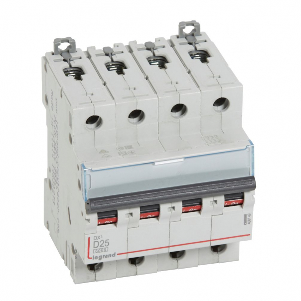WYŁĄCZNIK NADPRĄDOWY D 25A 4 POLOWY CHARAKTERYSTYKA D SERII DX3 S 304 - 408149 - LEGRAND