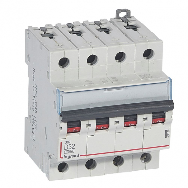 WYŁĄCZNIK NADPRĄDOWY D 32A 4 POLOWY CHARAKTERYSTYKA D SERII DX3 S 304 - 408150 - LEGRAND