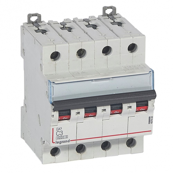 WYŁĄCZNIK NADPRĄDOWY C 3A 4 POLOWY CHARAKTERYSTYKA C SERII DX3 S 304 - 407922 - LEGRAND