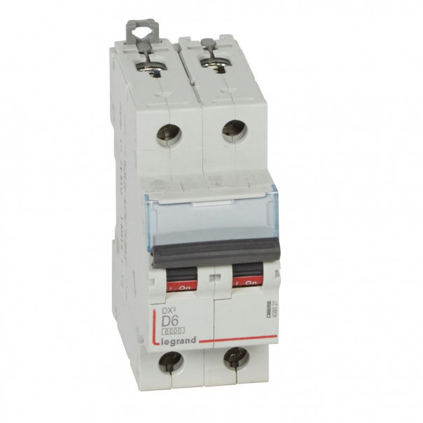 WYŁĄCZNIK NADPRĄDOWY D 6A 2 POLOWY CHARAKTERYSTYKA D SERII DX3 S 302 - 408027 - LEGRAND