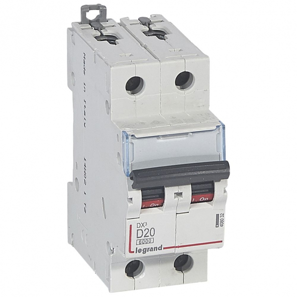WYŁĄCZNIK NADPRĄDOWY D 20A 2 POLOWY CHARAKTERYSTYKA D SERII DX3 S 302 - 408032 - LEGRAND
