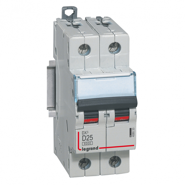 WYŁĄCZNIK NADPRĄDOWY D 25A 2 POLOWY CHARAKTERYSTYKA D SERII DX3 S 302 - 408033 - LEGRAND