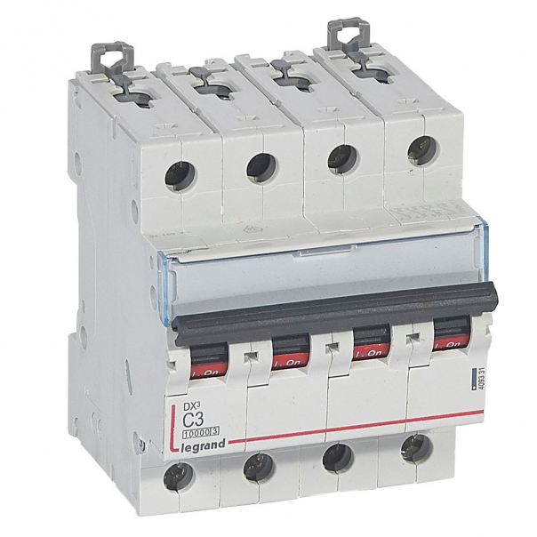 WYŁĄCZNIK NADPRĄDOWY C 3A 4 POLOWY CHARAKTERYSTYKA C SERII DX3 S314 - 409331 - LEGRAND