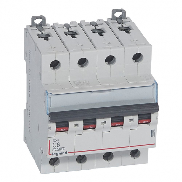 WYŁĄCZNIK NADPRĄDOWY C 6A 4 POLOWY CHARAKTERYSTYKA C SERII DX3 S314 - 409333 - LEGRAND