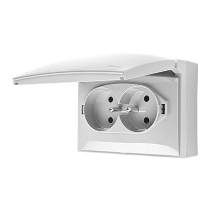 GNIAZDO PODWÓJNE KOMPAKTOWE Z UZIEMIENIEM KLAPKA W KOLORZE POKRYWY 16A, 250V~ ZACISKI ŚRUBOWE SZARY AQUACLICK - ACGZ2/11 - KONTAKT SIMON