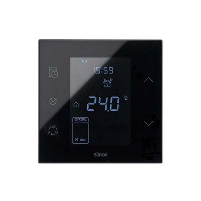 Termostat iO z czujnikiem zewnętrzym (sondą) 10A, 127-230V, zaciski śrubowe. !Wersja kompletna - monoblock do puszki 1-krotnej.; czarny - 10000811-138 - KONTAKT SIMON