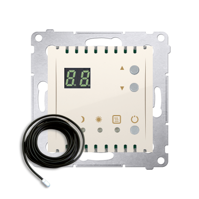 REGULATOR TEMPERATURY Z WYŚWIETLACZEM Z CZUJNIKIEM ZEWNĘTRZNYM (MODUŁ) 16(2) A, 230V~; KREMOWY  *W KOMPLECIE CZUJNIK ZEWNĘTRZNY (SONDA) - DTRNSZ.01/41 - KONTAKT SIMON