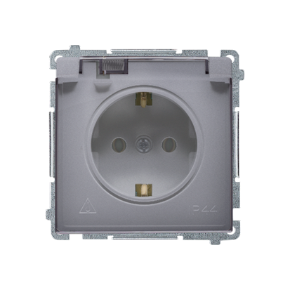 GNIAZDO WTYCZKOWE SCHUKO DO WERSJI IP44 Z PRZESŁONAMI (MODUŁ) 16A, 250V~,ZACISKI ŚRUBOWE; SREBRNY MAT. KLAPKA TRANSPARENTNA - BMGSZ1BZ.01/43A - KONTAKT SIMON