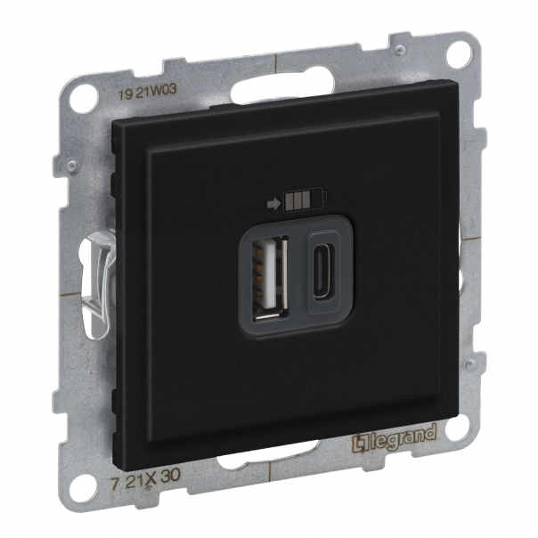 GNIAZDO ŁADOWARKA PODWÓJNA USB TYP A + C 3A 5V CZARNY SUNO - 721430 - LEGRAND