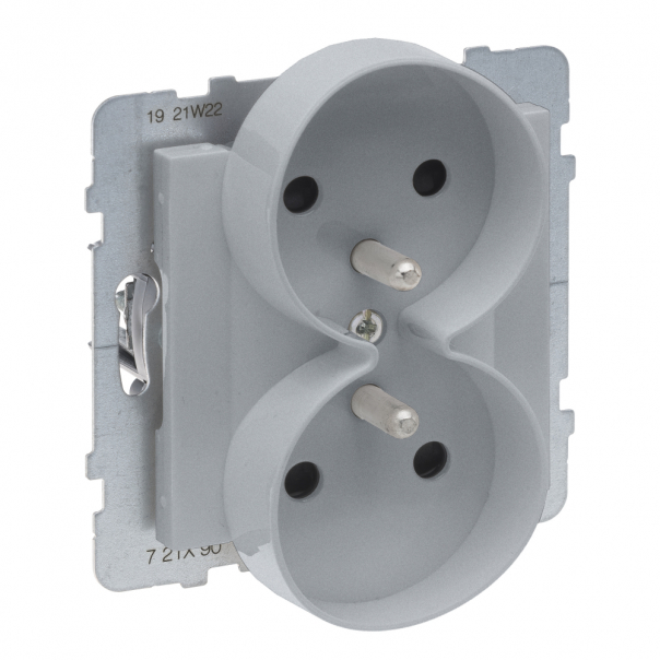 GNIAZDO 2X2P+Z Z PRZESŁONĄ - 16 A - 250 V~ - ZACISKI AUTOMATYCZNE - MOŻLIWOŚĆ MONTAŻU W RAMKACH WIELKOROTNYCH  ALUMINIUM SUNO - 721390 - LEGRAND
