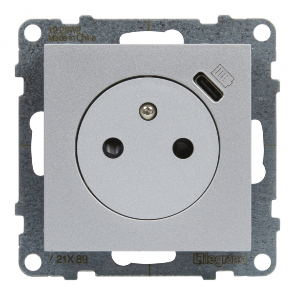 GNIAZDO PŁASKIE 2P+Z - 16 A - Z USB TYP - C - 1,5 A - ZACISKI AUTOMATYCZNE - Z PRZESŁONĄ  ALUMINIUM SUNO - 721389 - LEGRAND