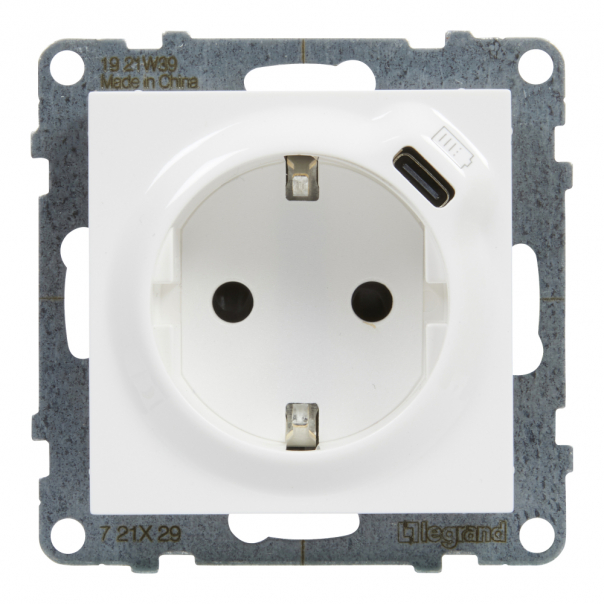 GNIAZDO SCHUKO 2P+Z - 16 A - 250 V~ - + USB TYP C - 1,5 A - 5 V BIAŁY SUNO - 721129 - LEGRAND