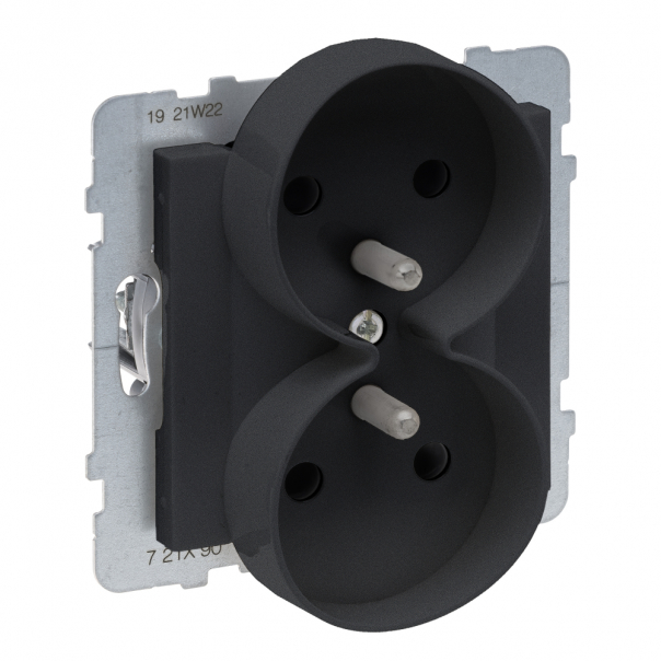 GNIAZDO PODWÓJNE Z UZIEMIENIEM 2X2+Z Z PRZESŁONAMI 16A 250V ZACISKI AUTOMATYCZNE CZARNY SUNO - 721490 - LEGRAND