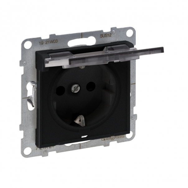 GNIAZDO SCHUKO 2P+Z - 16 A - 250 V~ - Z PRZESŁONĄ IP 21 - ZACISKI AUTOMATYCZNE CZARNY  SUNO - 721427 - LEGRAND