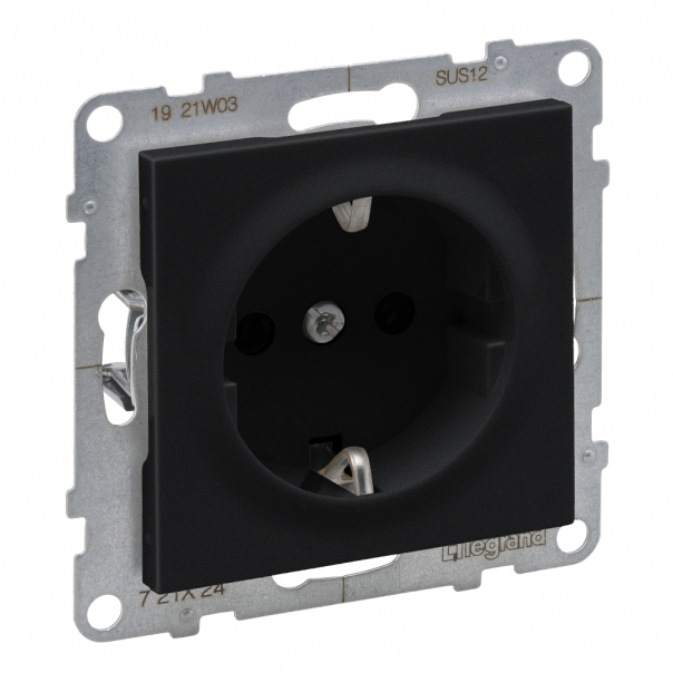 GNIAZDO POJEDYNCZE SCHUKO 2P+Z 16 A 250V Z PRZEŁONĄ  ZACISKI ŚRUBOWE CZARNY SUNO - 721424 - LEGRAND
