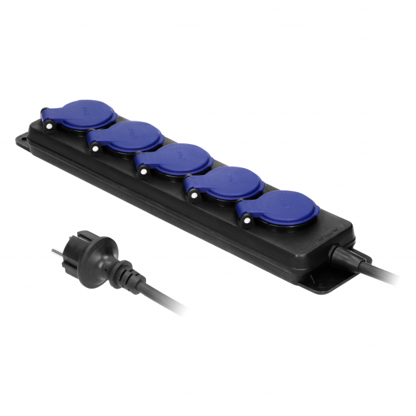 Przedłużacz warsztatowy bryzgoszczelny IP44, 5 gniazda 2P+Z IP44, przewód gumowy, H05RR-F 3x1,5mm2, długość 5m - OR-AE-13193/5M - ORNO