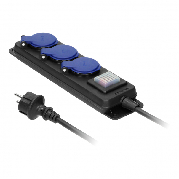 Przedłużacz warsztatowy bryzgoszczelny z wyłącznikiem IP44, 3 gniazda 2P+Z IP44, przewód gumowy, H05RR-F 3x1,5mm2, długość 3m - OR-AE-13192/3M - ORNO