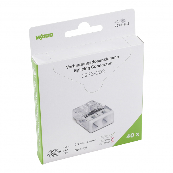 SZYBKOZŁĄCZKA 2X0,5-2,5MM2 COMPACT TRANSPARENTNA WAGO /1 BLISTER OPAKOWANIE = 40 SZT/  - 2273-202/995-040 - WAGO