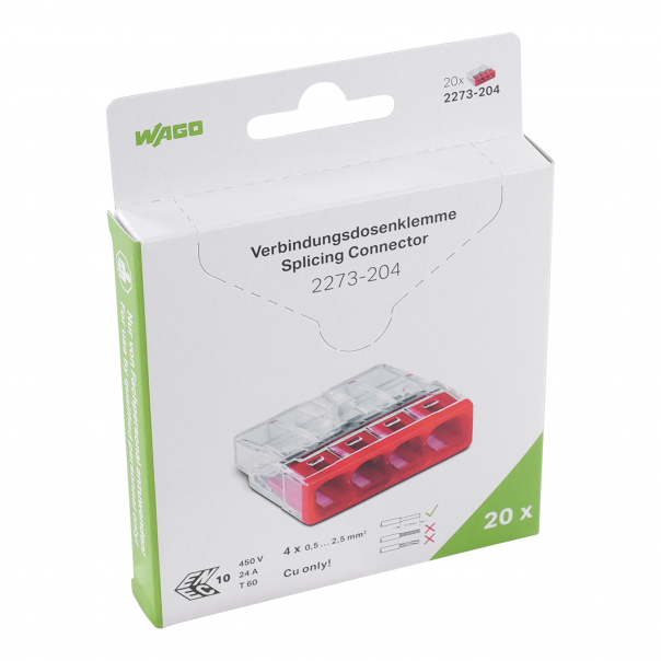 SZYBKOZŁĄCZKA 4X0,5-2,5MM2 COMPACT TRANSPARENTNA WAGO /BLISTER OPAKOWANIE = 20 SZT/  - 2273-204/995-020 - WAGO