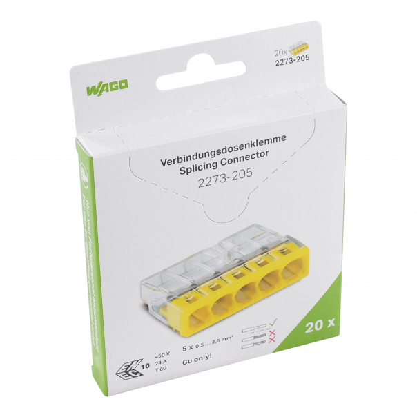 SZYBKOZŁĄCZKA 5X0,5-2,5MM2 COMPACT TRANSPARENTNA WAGO /BLISTER OPAKOWANIE = 20SZT/ - 2273-205/995-020 - WAGO