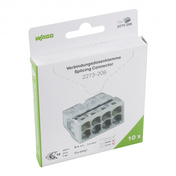 SZYBKOZŁĄCZKA 8X0,5-2,5MM2 COMPACT TRANSPARENTNA WAGO  BLISTER 10 SZTUK  - 2273-208/995-010 - WAGO