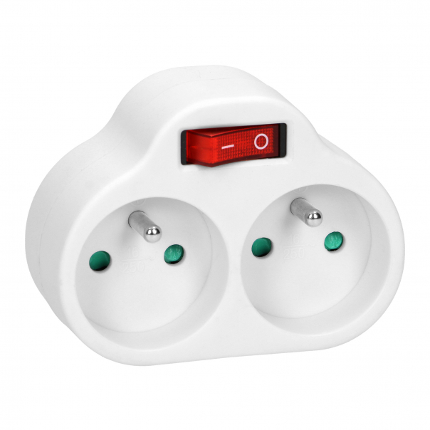 Rozgałęźnik 2x2P+Z z włącznikiem, biały - OR-AE-13187 - ORNO