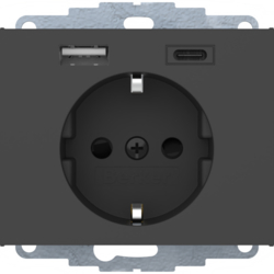 K.1 Gniazdo SCHUKO z ładowarką USB A+C 2.4/3.0 A; samozaciski; antracyt mat - 48047006 - HAGER - BERKER
