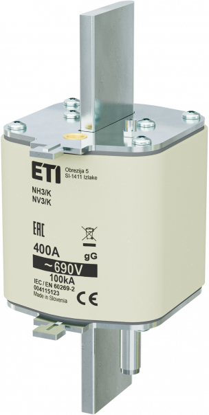 WKŁADKA TOPIKOWA NH - ZWŁOCZNA / Z WYBIJAKIEM NH3/K GG 400A/690V - 004115123 - ETI