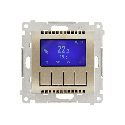Regulator temperatury z wyświetlaczem (czujnik wewnętrzny lub sonda) złoty mat, metalizowany  - DETD1A.01/44 - KONTAKT SIMON