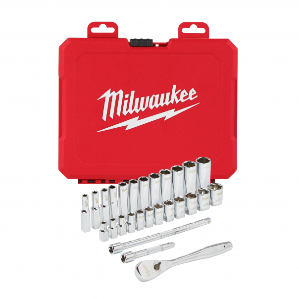 ZESTAW NASADEK Z GRZECHOTKĄ 1/4&rdquo; MILWAUKEE TYP METRYCZNY 28 SZT. - 4932464943 - MILWAUKEE