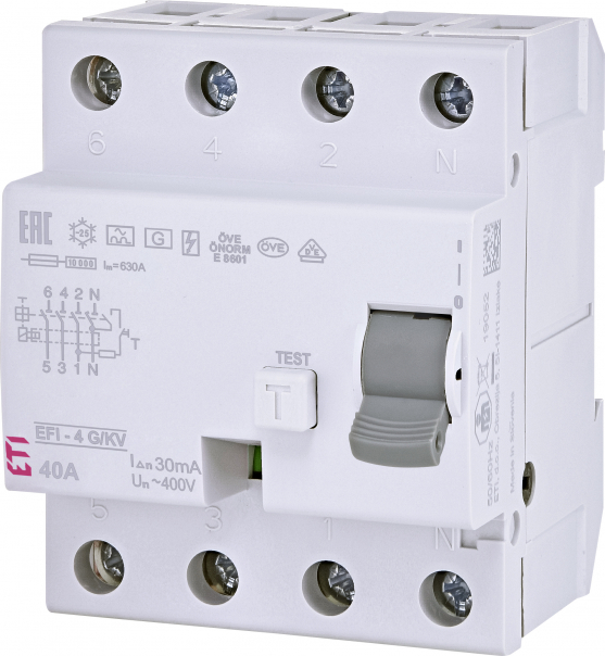 WYŁĄCZNIK RÓŻNICOWOPRĄDOWY - KRÓTKOZWŁOCZNY EFI-4 A G/KV 40/0.03 - 002062748 - ETI