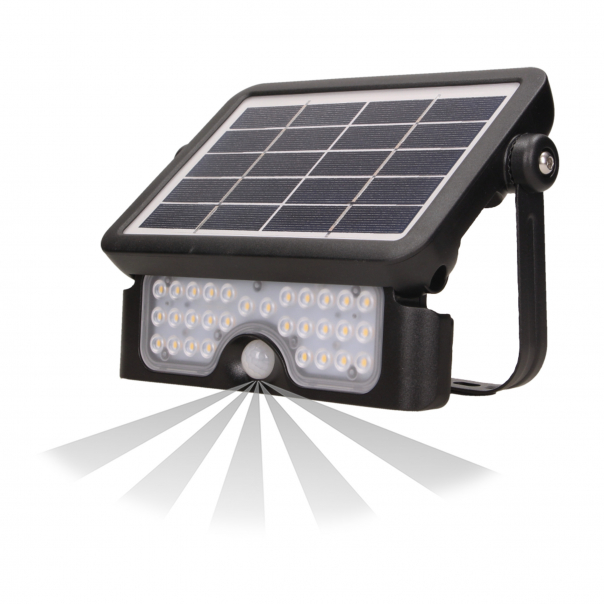LUX LED 5W, naświetlacz solarny z czujnikiem ruchu 500lm, IP65, 4000K, 2x1500mAh, czarny - AD-SL-6108BLR4 - ORNO