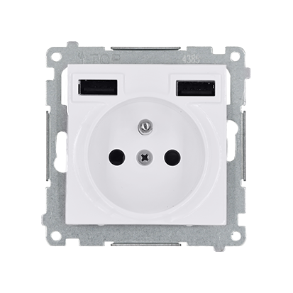 Gniazdo wtyczkowe z zintegrowaną ładowarką 2xUSB  (moduł), 2.1 A, 5 V DC, 230 V; biały - DGZ1ZUSB2AA.01/11 - KONTAKT SIMON